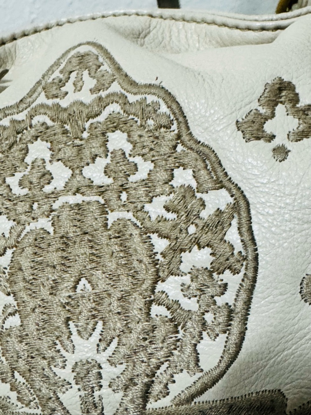 Isabella Fiore Cream Shoulder Bag with Gold Embroidered Motif - Picture 3 of 16